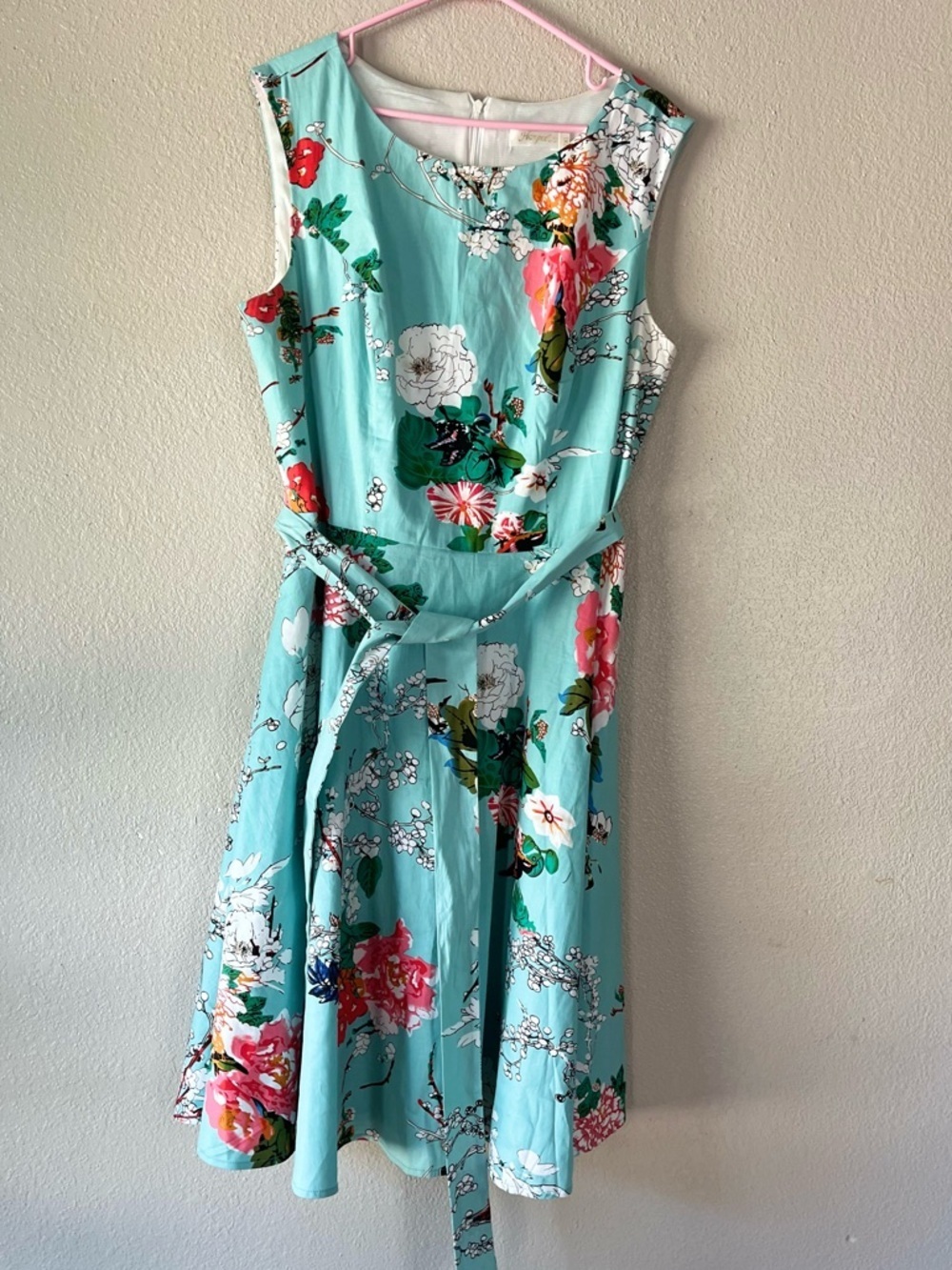 Hanpceirs Floral Fit & Flare Sleeveless Dress - Aqua Floral - Picture 5 of 8